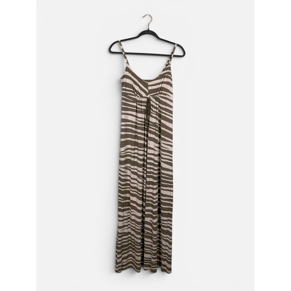 Tommy Bahama Maxi Dress Sz Small Taupe Ivory Zebra Stripe Sleeveless Resort